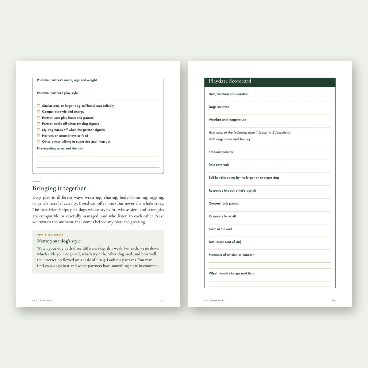 Let Them Play printable worksheets: play-partner profile and playdate scorecard