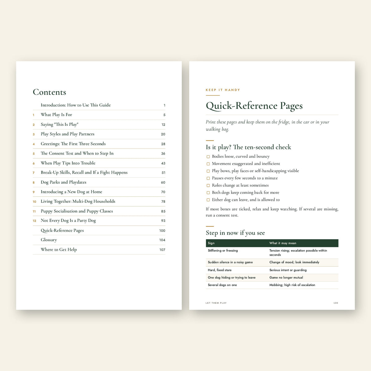 Let Them Play contents page and quick-reference pages